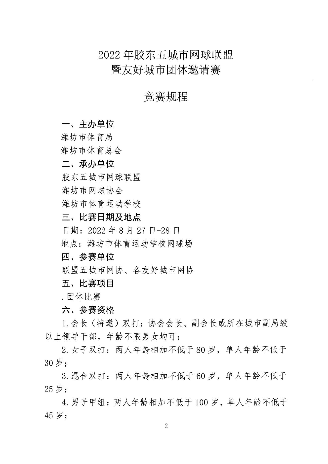 潍坊市体育局2022年胶东五城市网球联盟暨友好城市团体邀请赛邀请函插图2